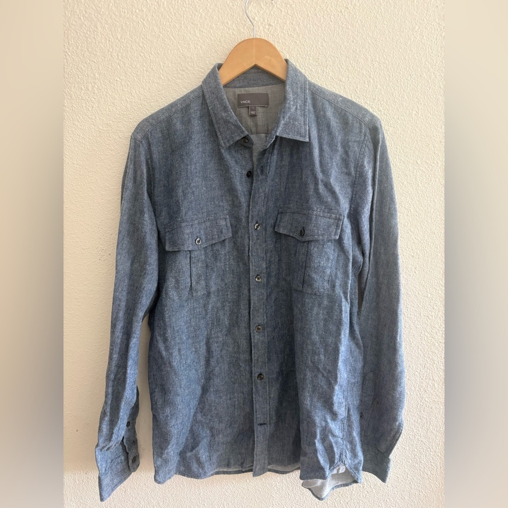 Vince Linen Blend Button Down Shirt